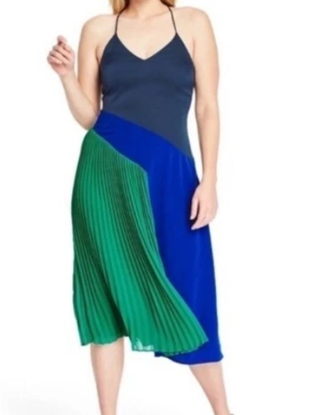 Cushnie x Target Colorblock Pleated Midi dress blue green NWT size 8